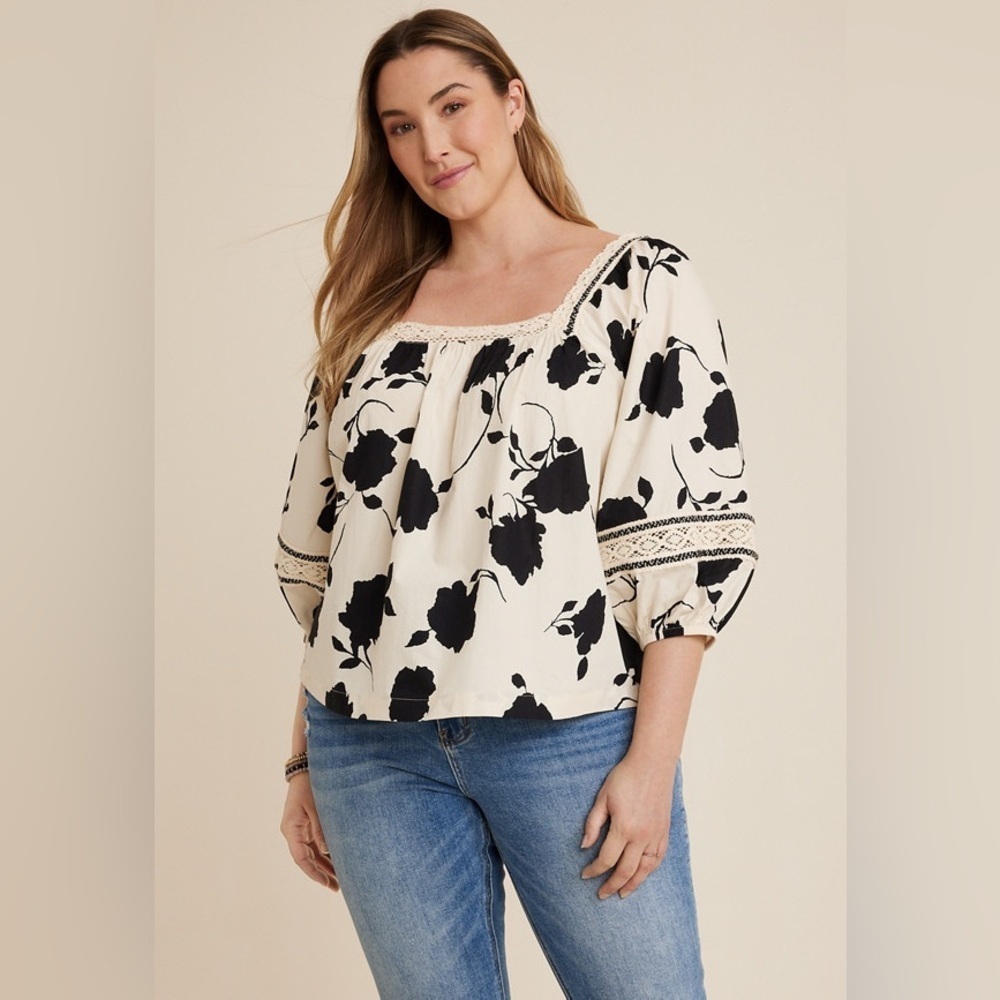 Maurices Cream and Black Floral Blouse